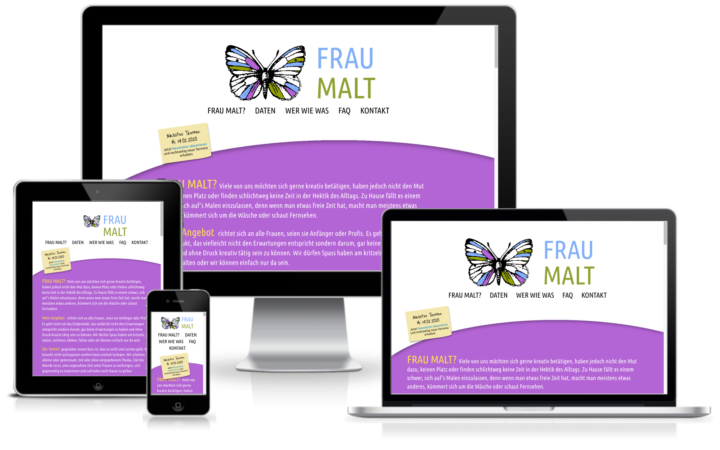 Webseite frau-malt.ch auf Desktop, Tablet, Laptop und Smartphone